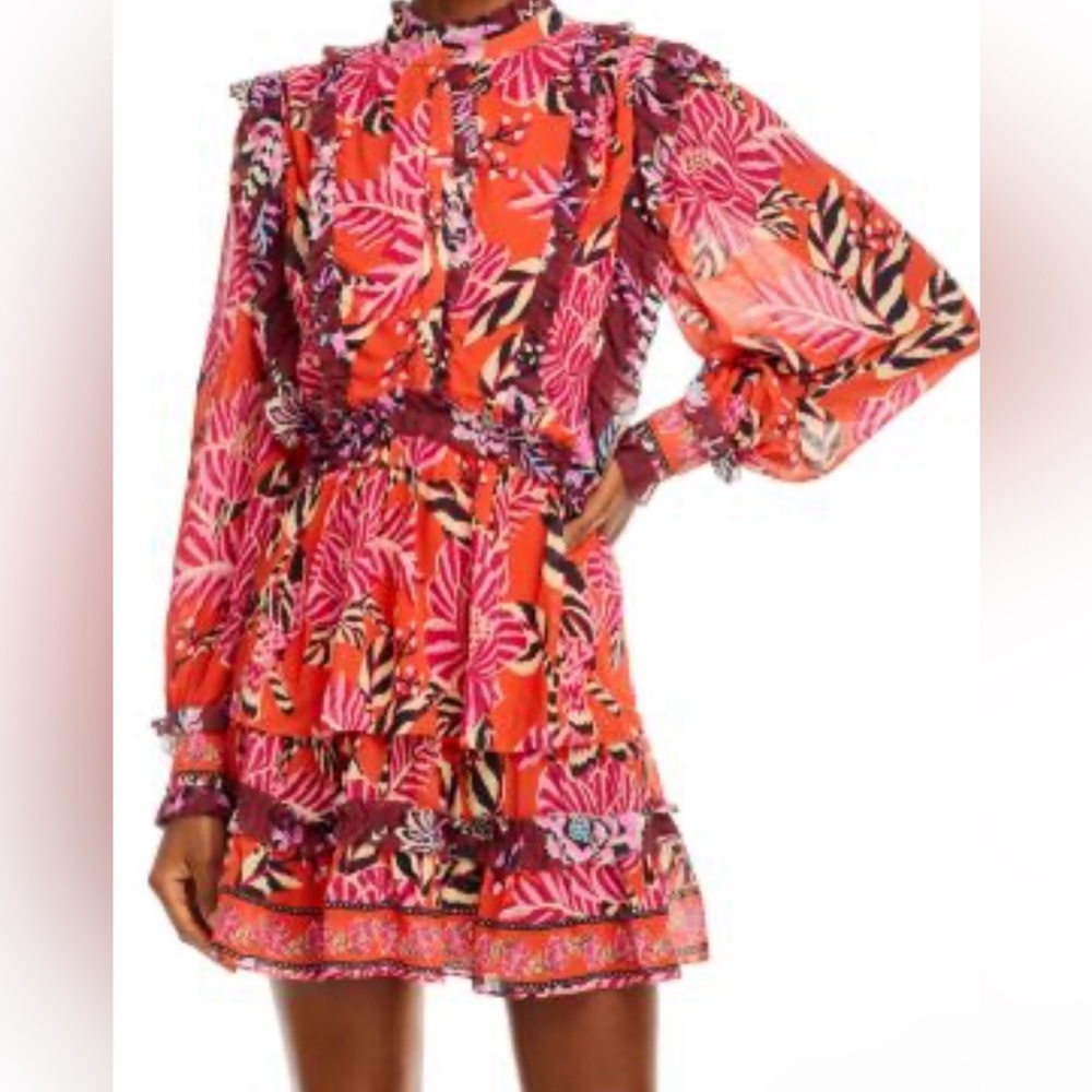 NWT Farm Rio Rio Ruffled Tiered Mini Dress Vibrant Tropical